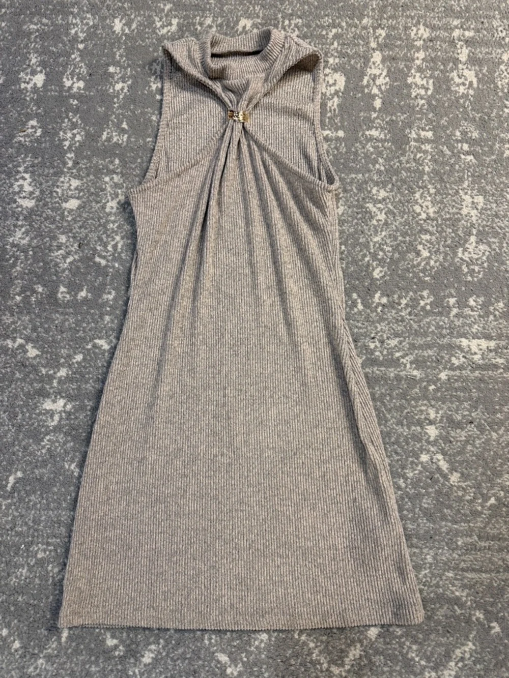 Sleeveless Ribbed Midi Dress with Front Ring Detail in Heather Gray - Picture 1 of 4
